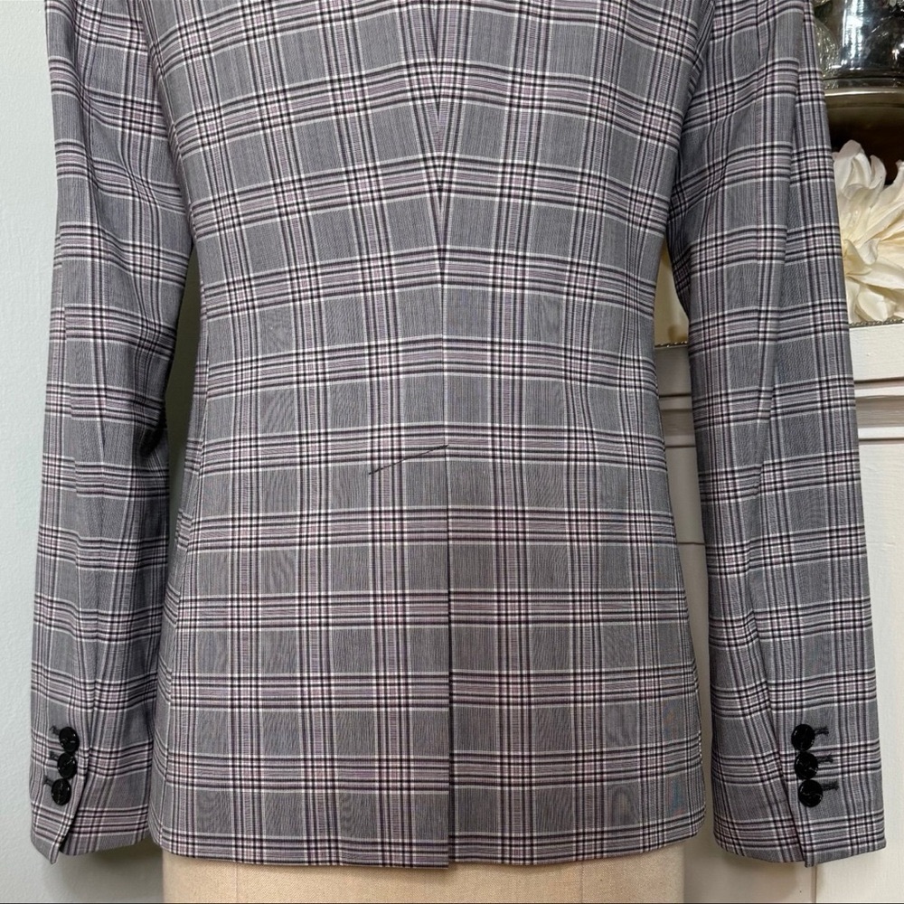 Banana Republic Long & Lean Grey & Lilac Glen Plaid Wool Blazer Jacket Size 6 - Picture 8 of 11